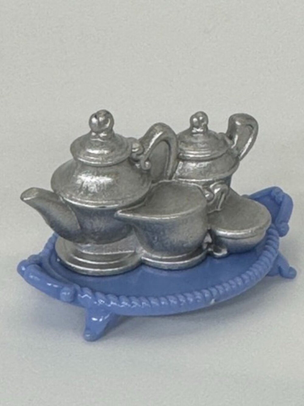 Fisher Price Loving Family Tea Pot Tray Dollhouse Food Blue Silver Miniature